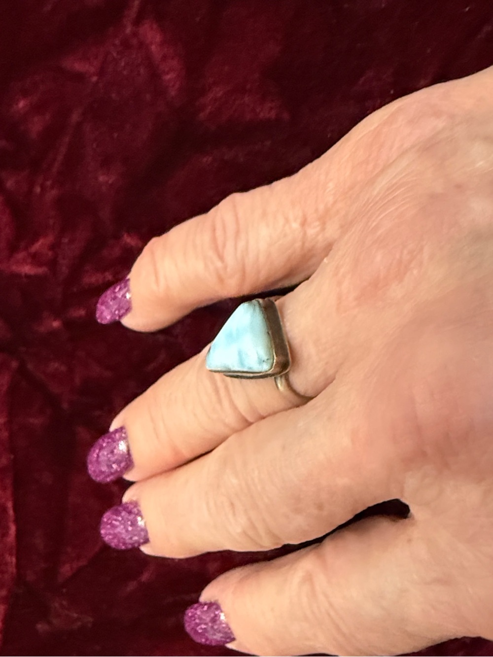Sterling Silver Larimar Triangle Ring in Light Blue